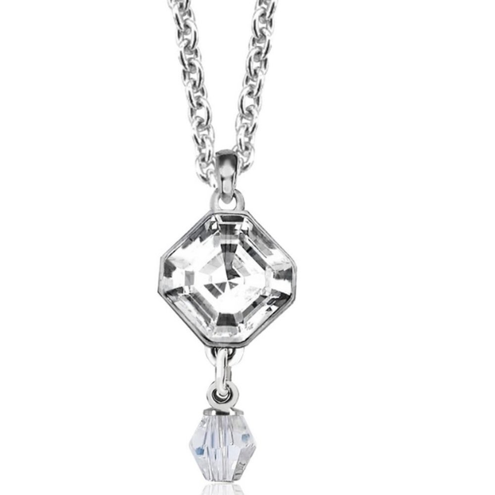 Swarovski Crystal Necklace - Sterling Silver Overlay w/ Hexagon Drop Pendant 18" - Picture 8 of 10
